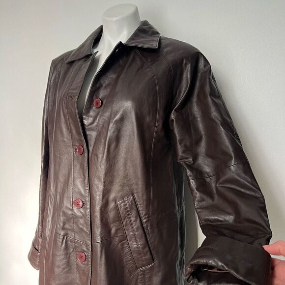 Excelled collection Y2K  chocolate brown leather trench coat - Picture 7 of 15